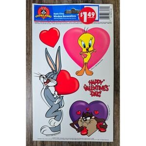 Vintage 1996 Looney Tunes Valentine's Day Window Clings Tweety Bugs‎ Bunny 90s